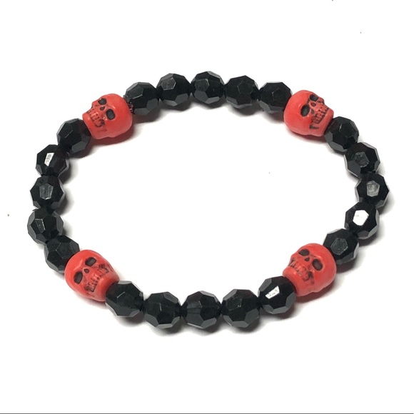 Skulls Beaded Kandi Bracelets - Red, Black - Picture 1 of 2